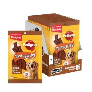 Pedigree® Tasty Jerky™ Dog Treat, Grilled Liver Flavour, 70 g (Pack of 12), Jerky-style Treats for Bonding, Low-fat and High-protein* Dog Treats