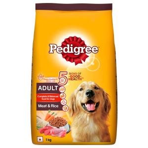 Pedigree Adult Dry Dog Food, Meat & Rice Flavour, 1 kg Pack, Complete and Balanced Nutrition for Dogs